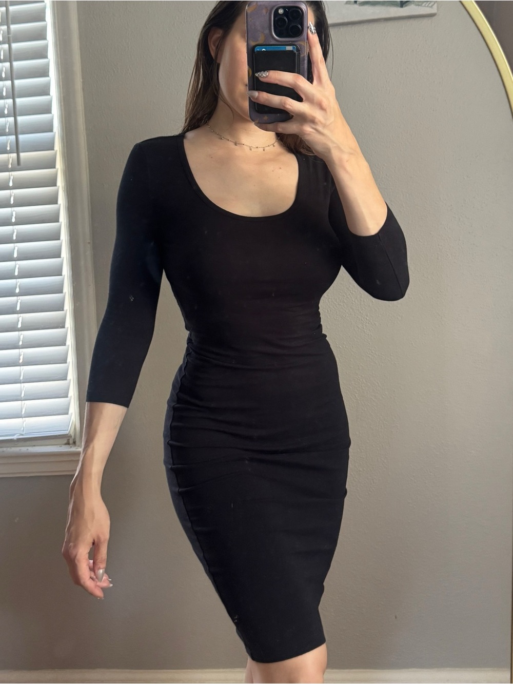 Black Scoop Neck Midi Dress